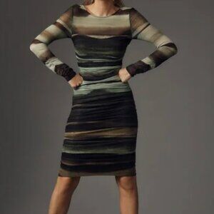 By Anthropologie Ruched Mock-Neck Long-Sleeve Midi Dress